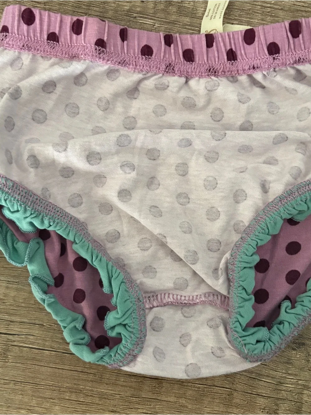 Matilda Jane Lavender Polka Dot Ruffle Diaper Cover with Teal Trim 12-18M